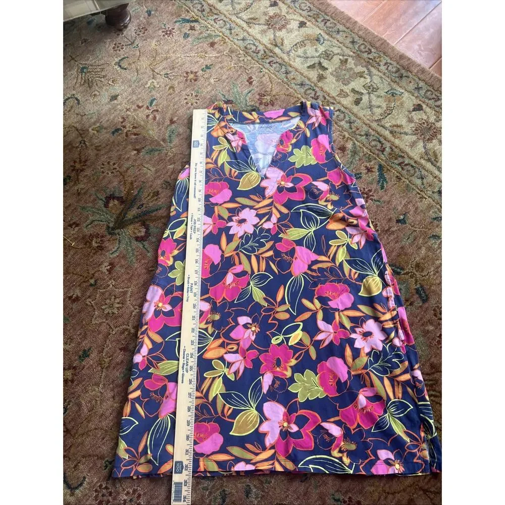 Lands End Swim Cover-Up Tank Sleeveless Tropical Dress Pockets L Petite (14-16) - Picture 5 of 8